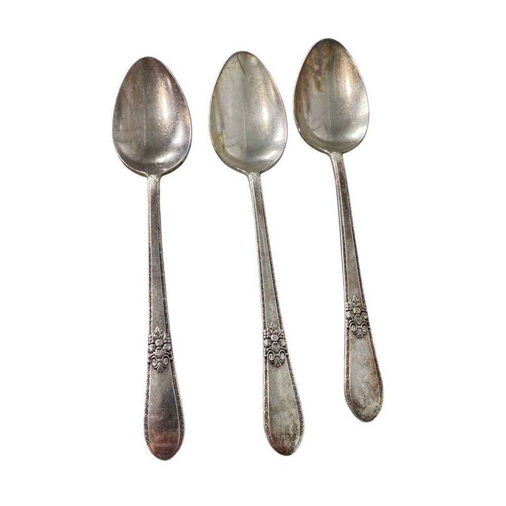 1847 Rogers Bros Silverplate Teaspoons 7" Adoration Pattern Set of 3 Vintage